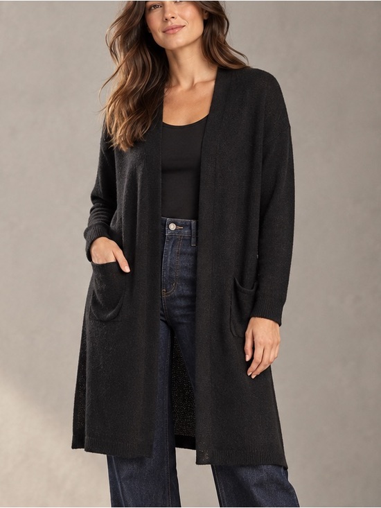 Sweaters - 100% Cashmere Made in Italy Black Longline Cardigan Duster